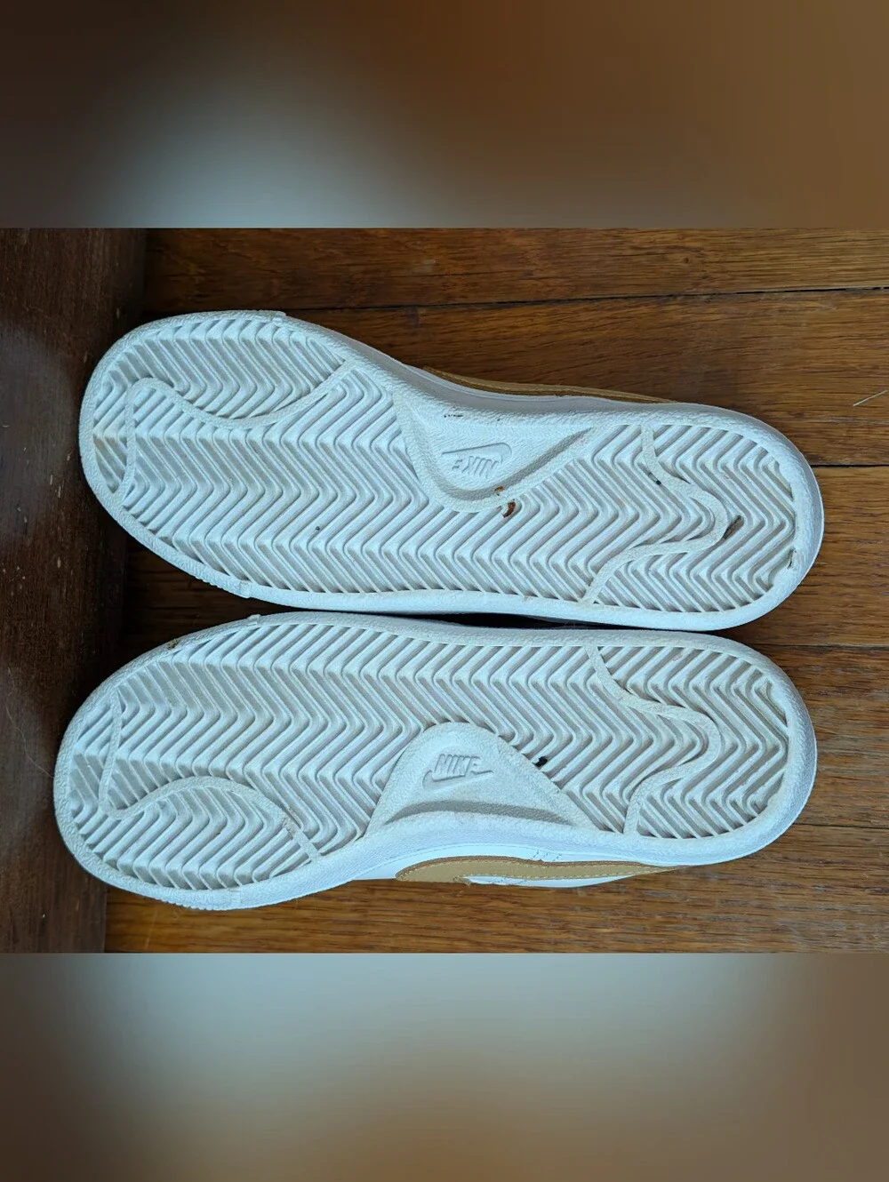 Nike Kids White Sneakers with Gold Swoosh Velcro